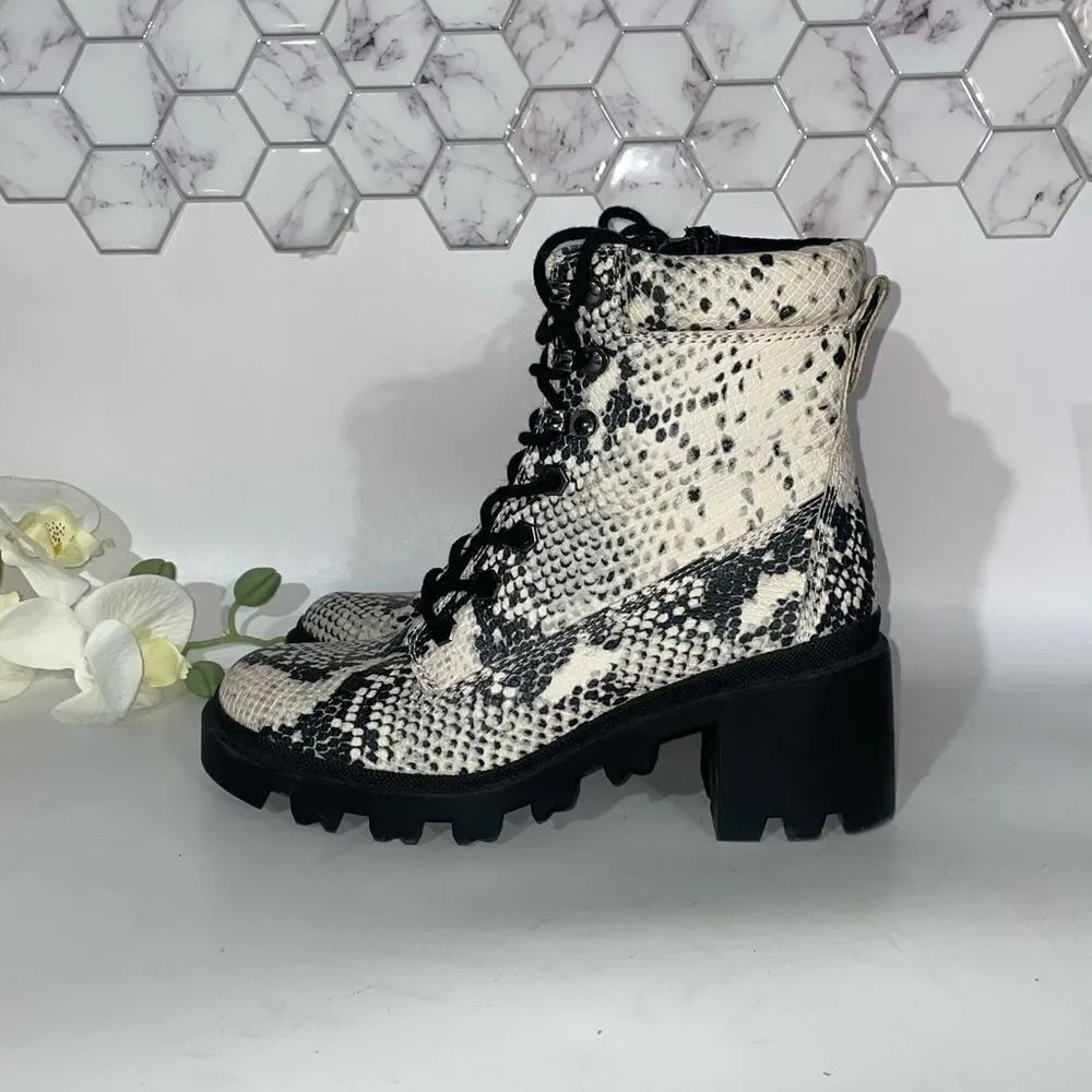 Madden Girl Snakeskin Print Ankle Boots with Geometric Pattern - Picture 4 of 10